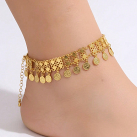 Fashion Brass Multi-layer Coin Tassel Anklets for Women