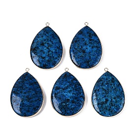 Крупные подвески из окрашенной натуральной кунжутной яшмы/киви-яшмы., латунные подвески в форме капли с камнями в оправе, золотой свет