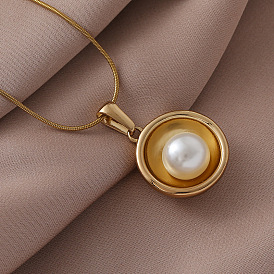 304 ожерелья из нержавеющей стали с полукруглыми подвесками из белого искусственного жемчуга для женщин и девочек