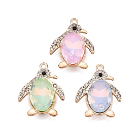 Alloy Glass Pendants, with Rhinestone, Cadmium Free & Lead Free, Penguin Charms