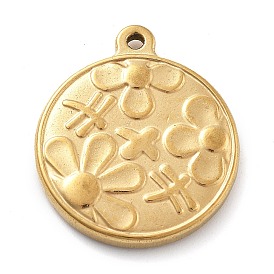 304 подвески из нержавеющей стали, плоская круглая с подвеской в виде цветка