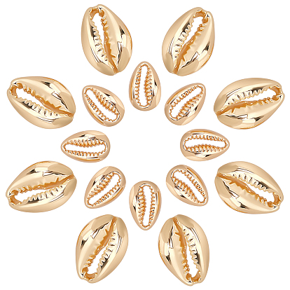 16Pcs 2 Style Brass Linking Rings, Cowrie Shell, Long-Lasting Plated