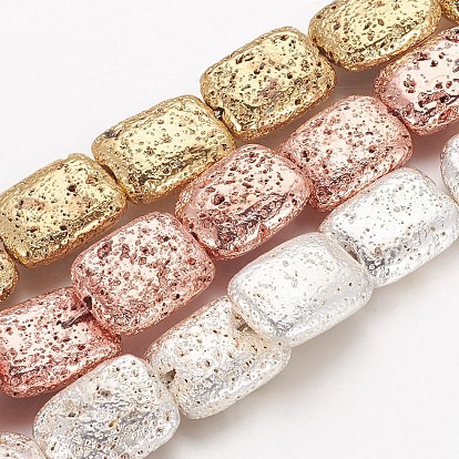 Electroplated Natural Lava Rock Beads Strands, Long-Lasting Plated, Rectangle
