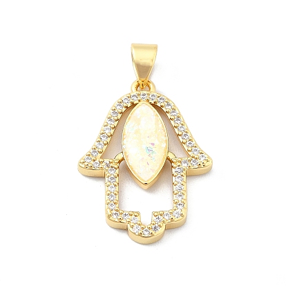 Pendentifs en laiton zircon cubique transparent, sans cadmium et sans plomb, avec opale synthétique, hamsa main / main de fatima / main de miriam