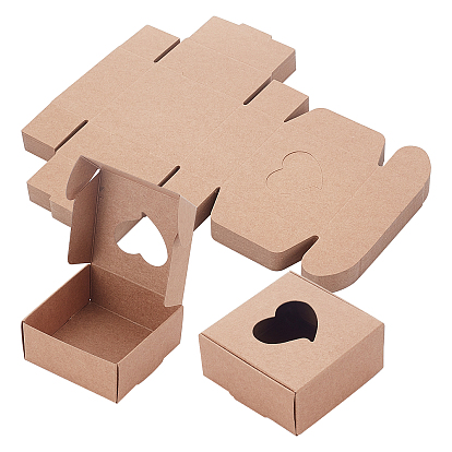 Kraft Paper Cardboard Jewelry Boxes, Square with Heart