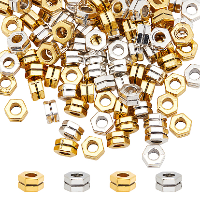 100Pcs 2 Color Tibetan Style Alloy Beads, Hexagon