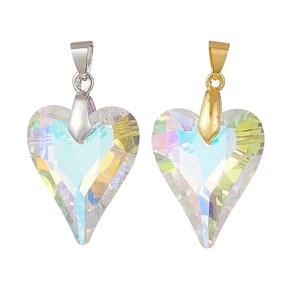 Стеклянные подвески, сердце, с латунным прижимных поручительств, граненые