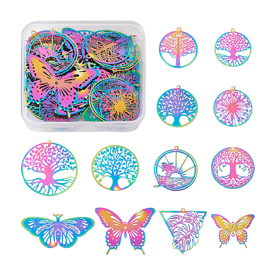 48 шт 12 стили ионное покрытие (ip) 201 филигранные подвески из нержавеющей стали, гравированные металлические украшения