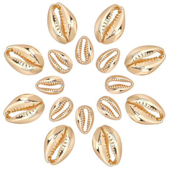 16Pcs 2 Style Brass Linking Rings, Cowrie Shell, Long-Lasting Plated