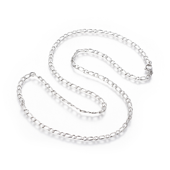 304 Stainless Steel Figaro Chain Necklaces, with Lobster Claw Clasps