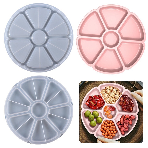 DIY 7 Compartments Tray Silicone Molds, Resin Casting Molds, For Candy, Cookies, Nut Dip, Chips Storage Molds, Petal