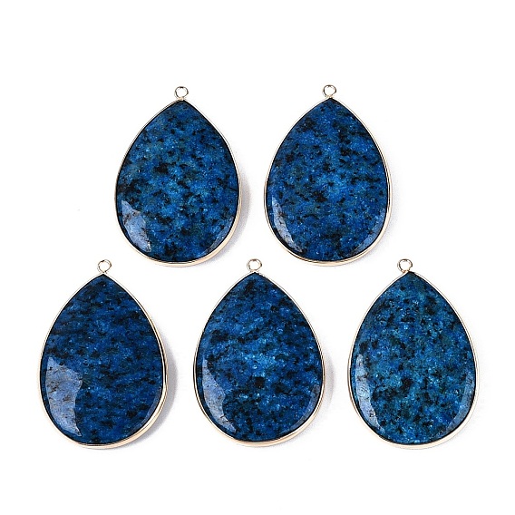 Крупные подвески из окрашенной натуральной кунжутной яшмы/киви-яшмы., латунные подвески в форме капли с камнями в оправе, золотой свет