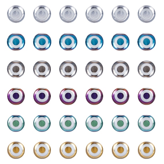 Electroplate Glass Beads, Round with Evil Eye Pattern