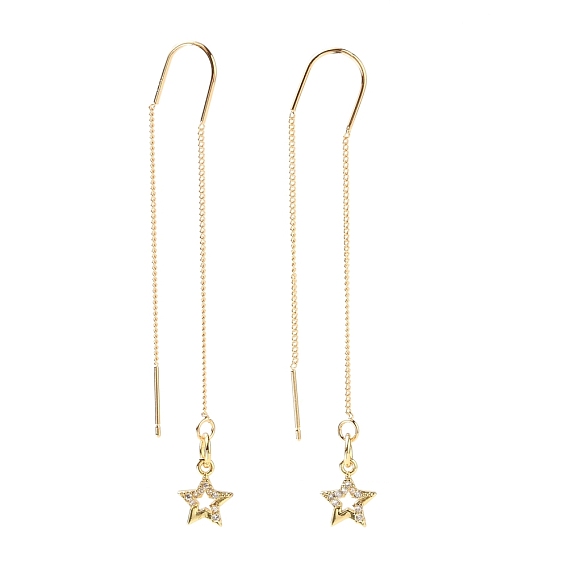 Латунные микропаве, прозрачные ушные нити из кубического циркония, серьги, звезда