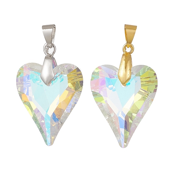 Стеклянные подвески, сердце, с латунным прижимных поручительств, граненые