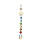 AB Color Glass Heart Teardrop Round Hanging Suncatcher Pendant Decoration, with Glass Octagon Bead and Brass Sun & Moon Link, for Home Decorations
