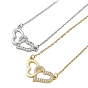Латунные микропаве прозрачные кубические цирконии двойные подвески в форме сердца ожерелья, 304 из нержавеющей стали кабель цепи ожерелья