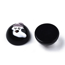 Halloween Opaque Resin Enamel Cabochons, Half Round with Rosy Brown Ghost