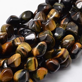 Tigre naturel brins pépites oculaires de perles, pierre tombée, 13~18x10~13mm, Trou: 1mm, Environ 21~26 pcs/chapelet, 15.74 pouce