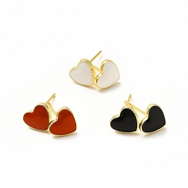 Enamel Heart Stud Earrings, Real 18K Gold Plated Brass Jewelry for Women, Lead Free & Cadmium Free