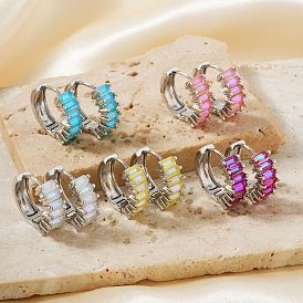 Латунные прямоугольные серьги-кольца, с кубического циркония