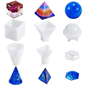 6 moldes de silicona estilo, moldes de resina, para resina uv, fabricación de joyas de resina epoxi, trapecio y hexágono y pirámide y esfera y cubo y cono