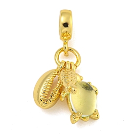 Rack Plating Brass & Resin European Dangle Charms, Shell Shape & Fish & Turtle Large Hole Pendants, Long-Lasting Plated, Cadmium Free & Lead Free