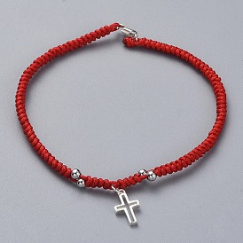 Tisser des bracelets à breloques, avec du fil de nylon, 925 fermoirs et breloques en forme de griffe de homard en argent sterling, des boîtes en carton, croix
