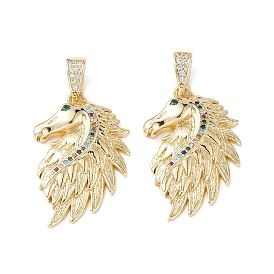 Brass Micro Pave Cubic Zirconia Pendants, Real 16K Gold Plated, Horse Charms