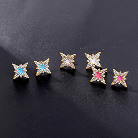 18K Gold Plated Minimalist Starfish Design Daily Earrings - Micro Inlaid Zircon, European and American Style