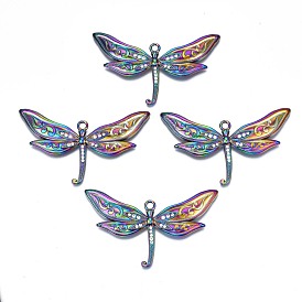 Placage en rack alliage de couleur arc-en-ciel gros pendentifs, avec strass cristal, sans cadmium et sans nickel et sans plomb, libellule