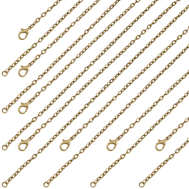 24 fabrication de colliers de chaînes de câbles en fer, avec fermoirs mousquetons, non soudée, avec des cartes de présentation en papier kraft