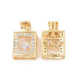 Brass Micro Pave Clear Cubic Zirconia Pendants, Rectangle Charm
