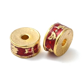 Rack Plating Brass Enamel Beads, Long-Lasting Plated, Cadmium Free & Lead Free, Column with Rune