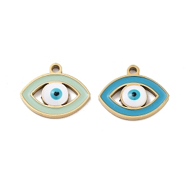 Ion Plating(IP) 316 Stainless Steel Enamel Charms, Evil Eye Charm, Real 18K Gold Plated