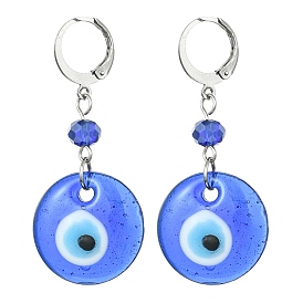 Evil Eye Glass Leverback Earrings, 304 Stainless Steel Dangle Earring for Women