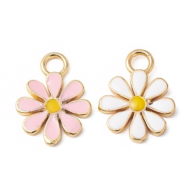 Eco-Friendly Rack Plating Brass Enamel Pendants, Long-Lasting Plated, Lead Free & Cadmium Free, Real 18K Gold Plated, Flower