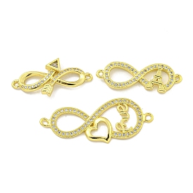 Rack Plating Brass Micro Pave Clear Cubic Zirconia Infinity Links, Long-Lasting Plated, Cadmium Free & Lead Free