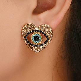 Vintage Heart-shaped Diamond Eye Stud Earrings for Party and Travel