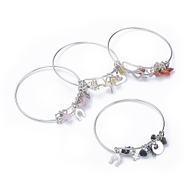 Bracelets réglables en pierres naturelles, avec 304 inoxydable charmes en acier