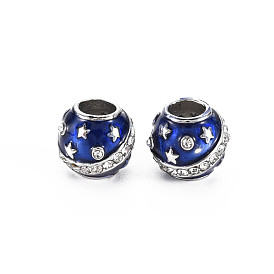 Crémaillère émail alliage placage perles européennes, avec strass cristal, Perles avec un grand trou   , sans cadmium et sans nickel et sans plomb, rondelle avec étoile, platine