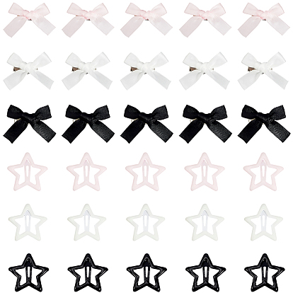 30 шт. 3 цвета звезды железные эмалированные заколки для волос, 30 шт. 3 цвета платины железные заколки для волос из кожи аллигатора, с бантом из полиэстера