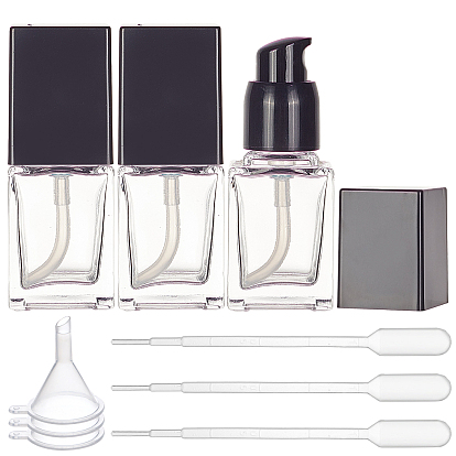Glass Dispensing Pump Bottle, with PP Cover, Plastic Funnel Hopper and Pipettes, Rectangle