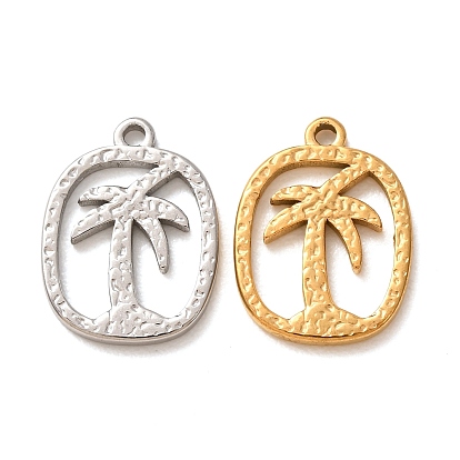 304 Stainless Steel Pendants, Rectangle with Coconut Tree Charms