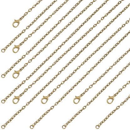 24 fabrication de colliers de chaînes de câbles en fer, avec fermoirs mousquetons, non soudée, avec des cartes de présentation en papier kraft