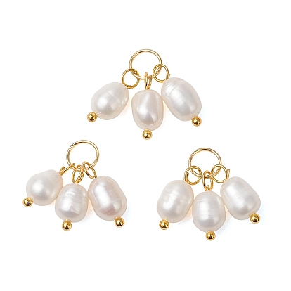 Натуральный культивированный пресноводный жемчуг 3 рисовые амулеты, с 304 фурнитурой из нержавеющей стали, золотые