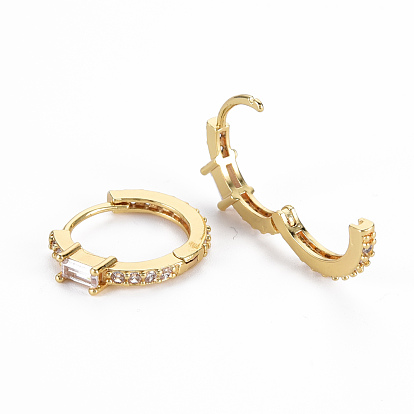 Brass Micro Pave Cubic Zirconia Huggie Hoop Earrings, Cadmium Free & Nickel Free & Lead Free, Ring