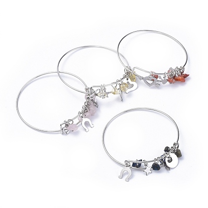 Bracelets réglables en pierres naturelles, avec 304 inoxydable charmes en acier