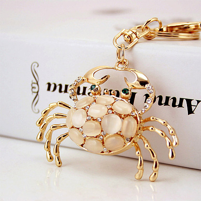 Adorable Cat's Eye Crab Keychain for Women - 925 Silver Pendant Charm