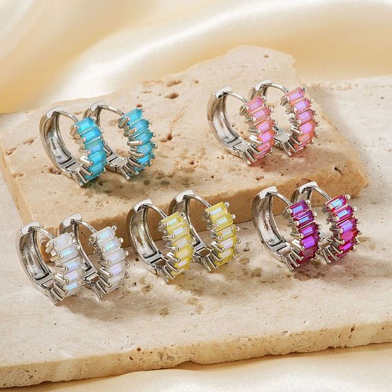 Латунные прямоугольные серьги-кольца, с кубического циркония